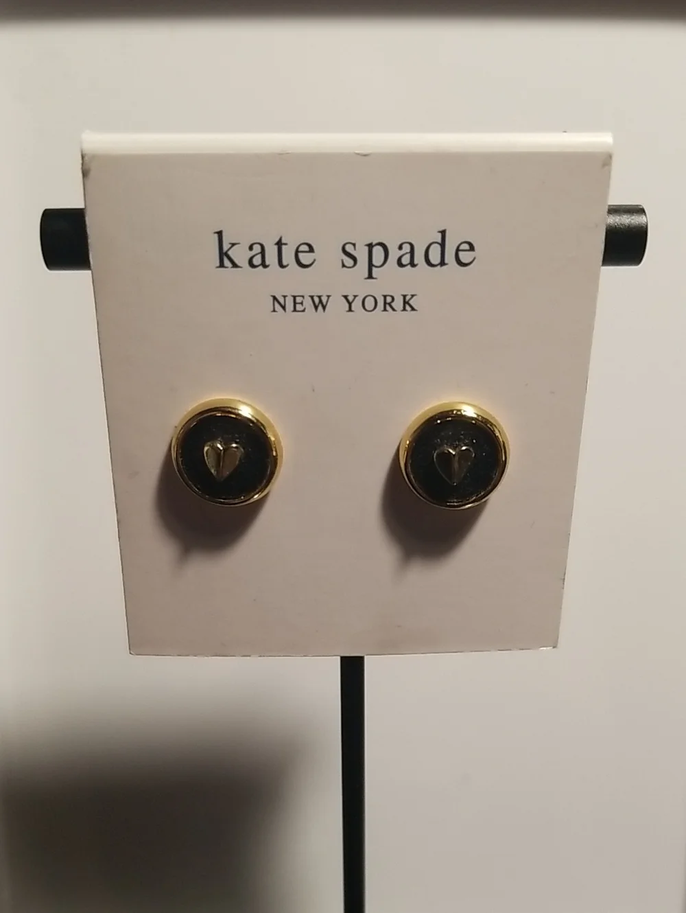 kate spade Gold-Tone Round Stud Earrings with Black Center and Heart Heartful